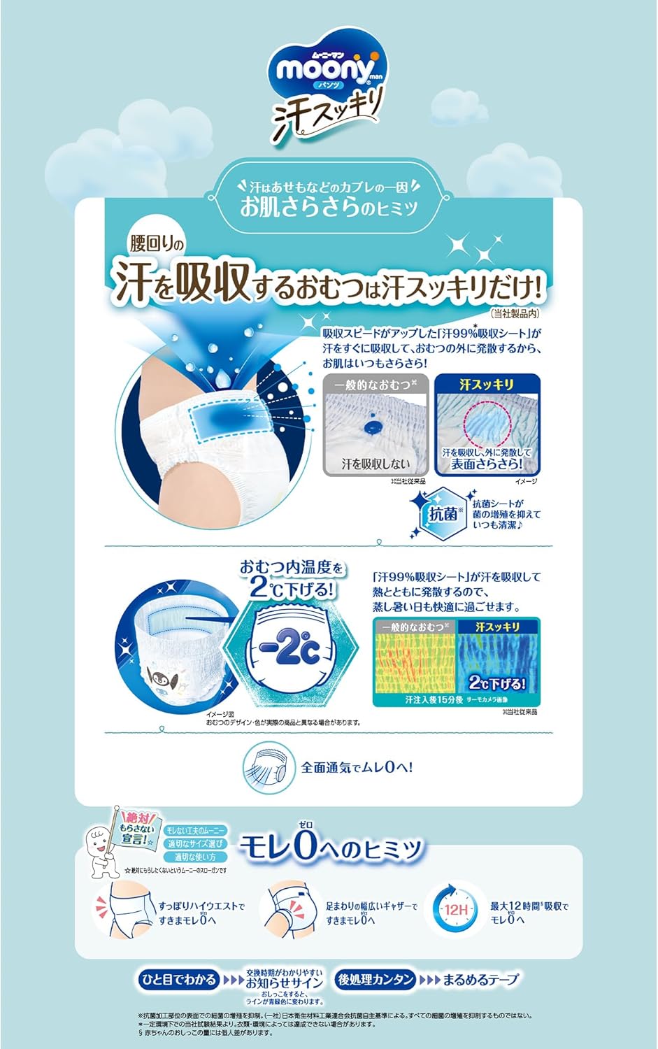 【パンツ Mサイズ】ムーニーマン 汗スッキリ 男女共用 オムツ(6~12kg)144枚(48枚×3)