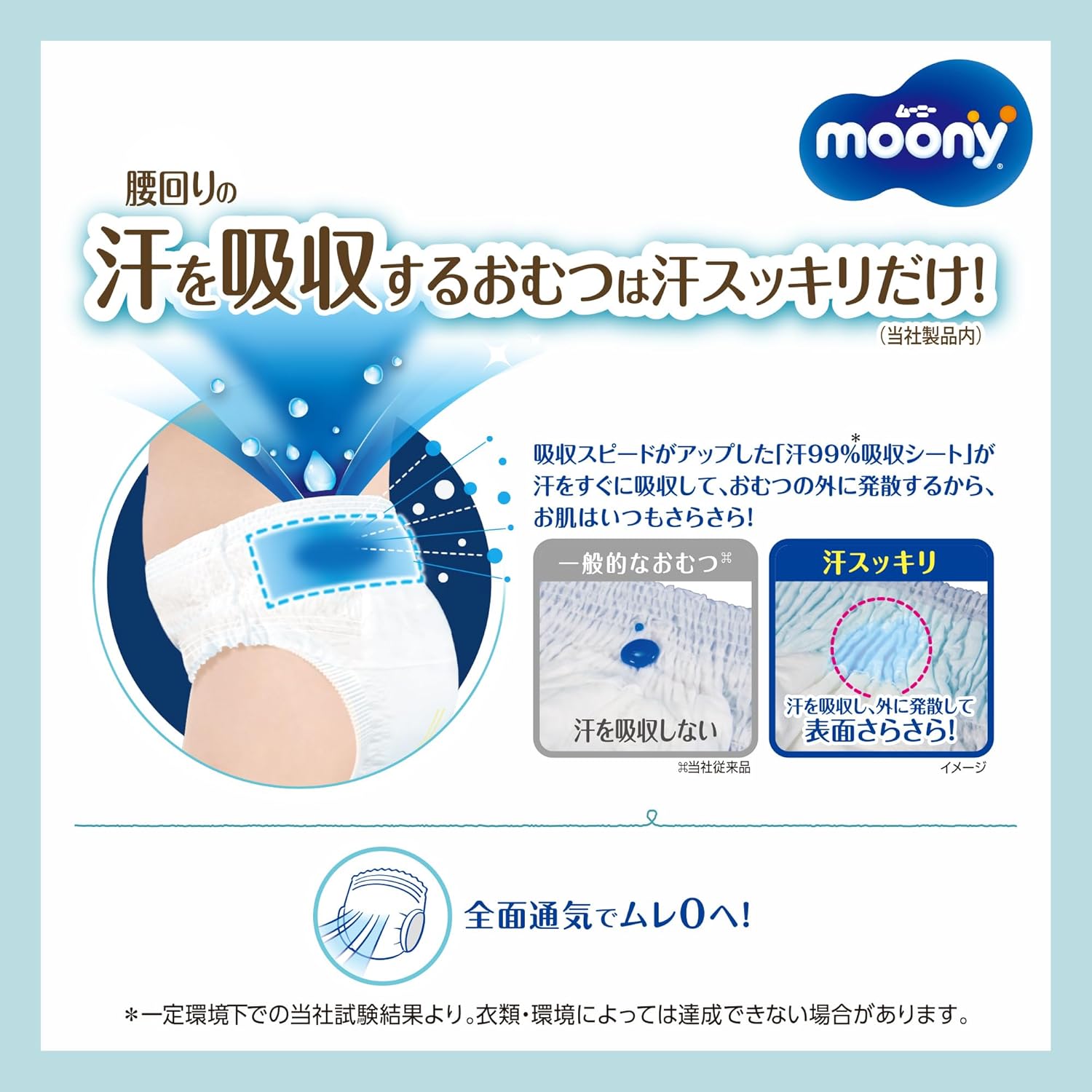 【パンツ Mサイズ】ムーニーマン 汗スッキリ 男女共用 オムツ(6~12kg)144枚(48枚×3)